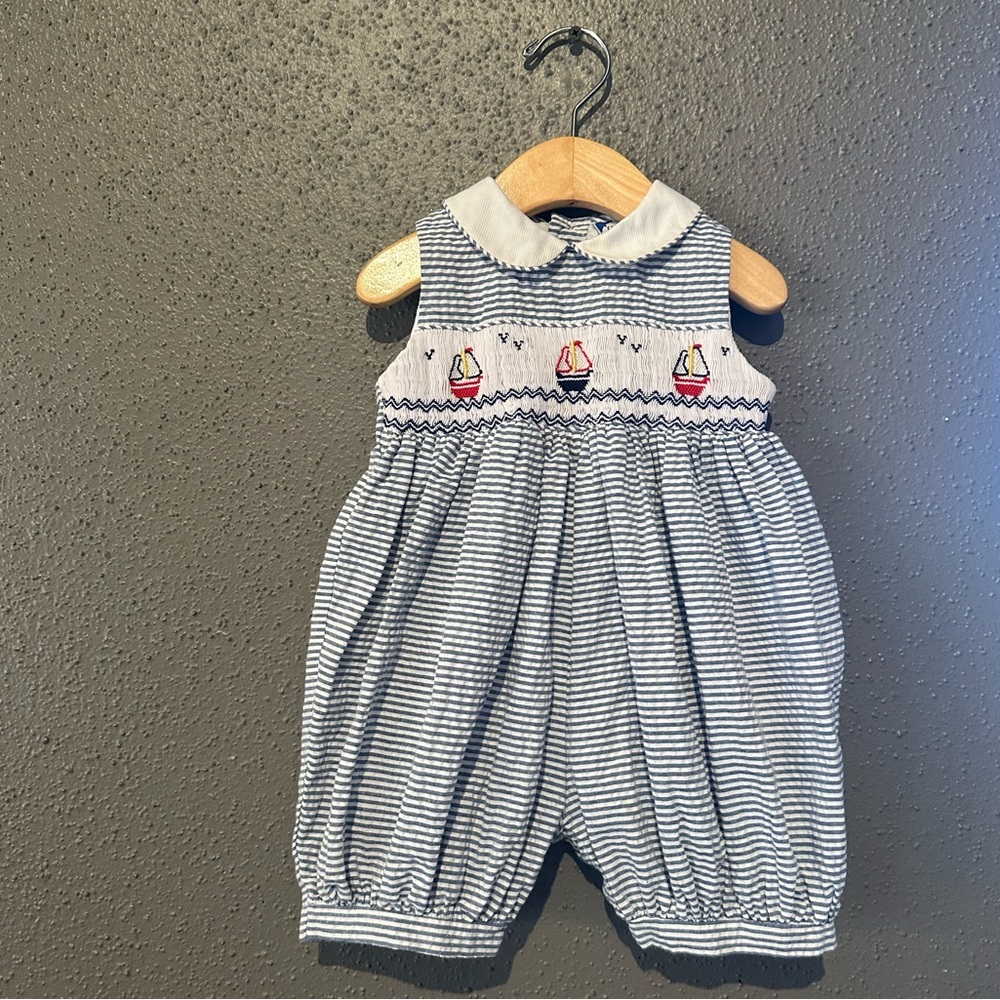 Carriage Boutique Nautical Sailboat Smocked Bubble Romper - Picture 2 of 10